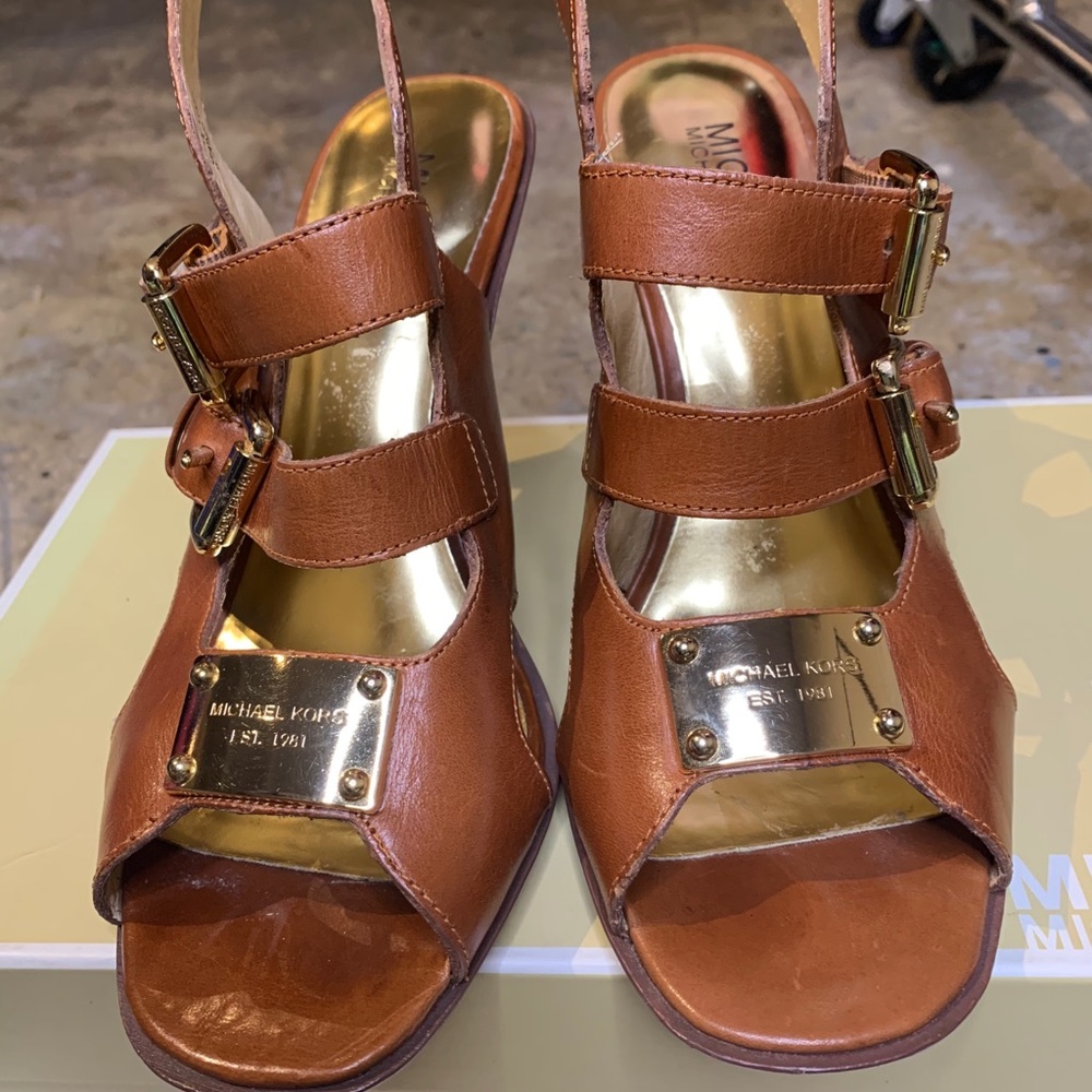 Michael Kors Brown Shoes Heel Buckle Open Toe